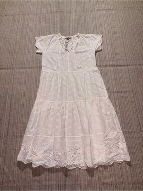 STRUT & BOLT Women's Short Sleeves Eyelet Midi Dress Size M In White